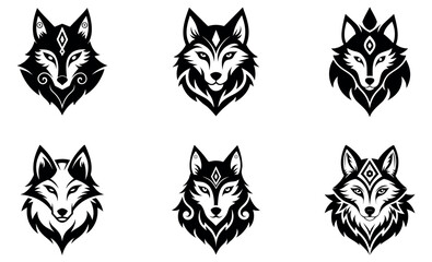 Tribal Wolf Head Logos, Perfect for Tattoos or Design