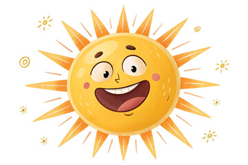 Fototapeta premium Joyful Summer Sun Cartoon Illustration Bright, Happy, Cheerful Yellow Sun Character Design