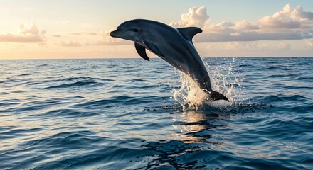 Obraz premium Majestic Dolphin Leap at Sunset: A Breathtaking Ocean Encounter