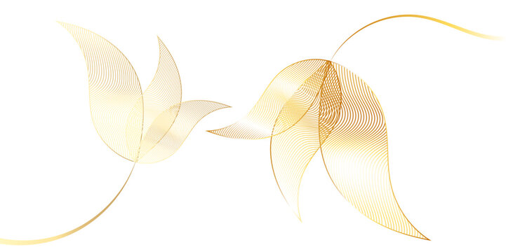 Gold line art floral design with leaves. hand drawn golden leaf branch. Lotus flower shape elegant background. The leaves are very thin and delicate  design for home decor, wallpaper banner bg.
