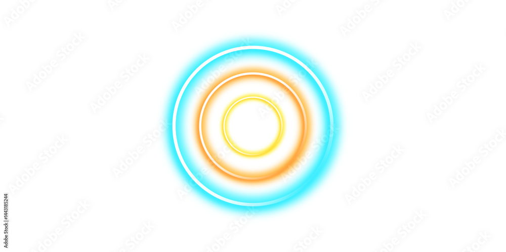 Poster transparent neon circle symbol. vector orange and blue light effect background of swirling texture. 