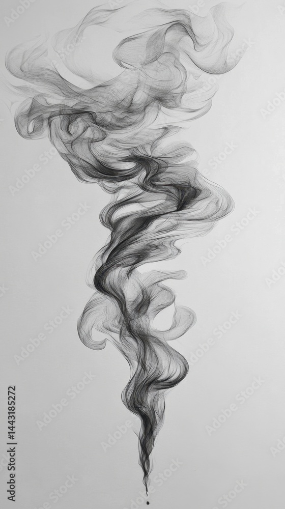 Poster elegant monochrome drawing of flowing smoke on a clean white background artistic creation showcasing