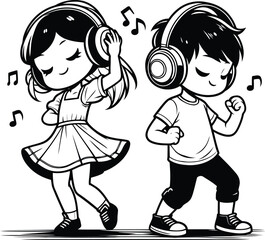 Boy Nods to Music with Headphones While Girl Dances &ndash; Playful Teen Moment Together
