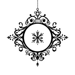 Elegant Black & White Christmas Ornament with Snowflake, Vector Illustration