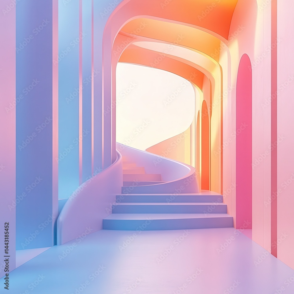 Poster 3d illustration of abstract minimal architecture background, geometric architectural design, 3d rend