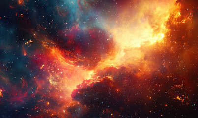 Fototapeta premium Stunning cosmic nebula with vibrant colors and starry background in deep space.