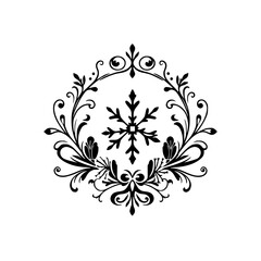 Elegant Black and White Snowflake Design in Floral Frame