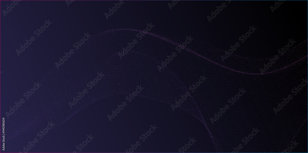 Poster Abstract wavy dotted curved line purple blue background. vector futuristic background with particle waves Beautiful shaped array of glowing line. abstract volume voice technology vibrate and music.	
