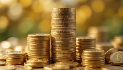 Stacks of Gold Coins Representing Finance and Wealth