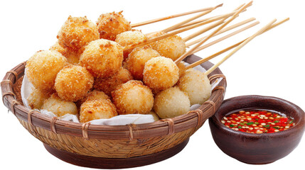 Delicious fried snack balls served with dipping sauce. transparent background
