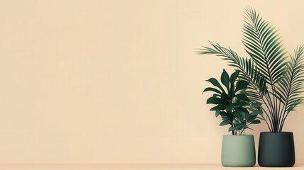 Fototapeta premium Abstract line art of indoor plants in simple monochrome style, modern botanical design