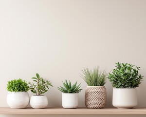 Fototapeta premium Indoor gardening shelf with a monochromatic color scheme, stylish and simple decor