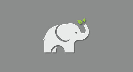 Stylized White Elephant Silhouette on Grey Background