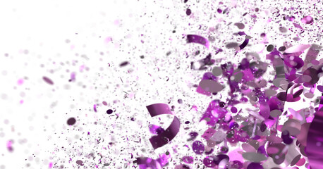 Abstract background with purple confetti explosion. Perfect for celebrations, parties, and festive designs.
