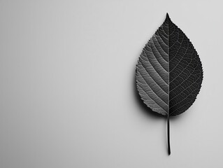 One perfectly shaped leaf in a monochrome setting, botanical elegance in simplicity