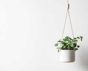 Delicate hanging planter with a small pothos vine, minimal and modern indoor garden