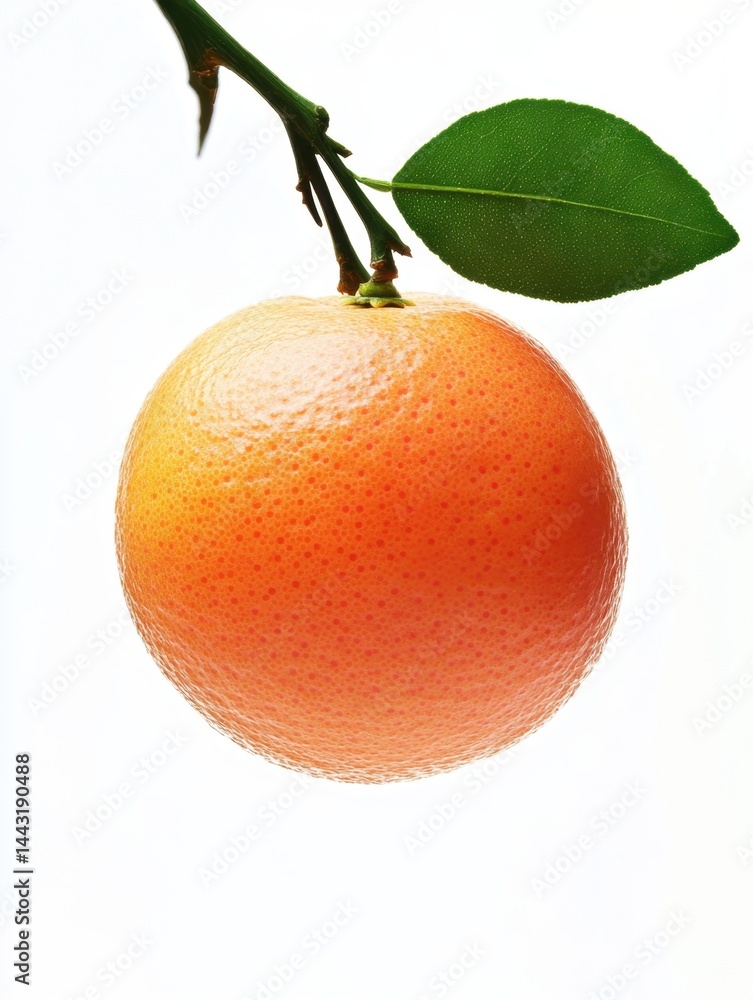 Poster captivating close up of a vibrant grapefruit on a branch against a clean white background showcasing