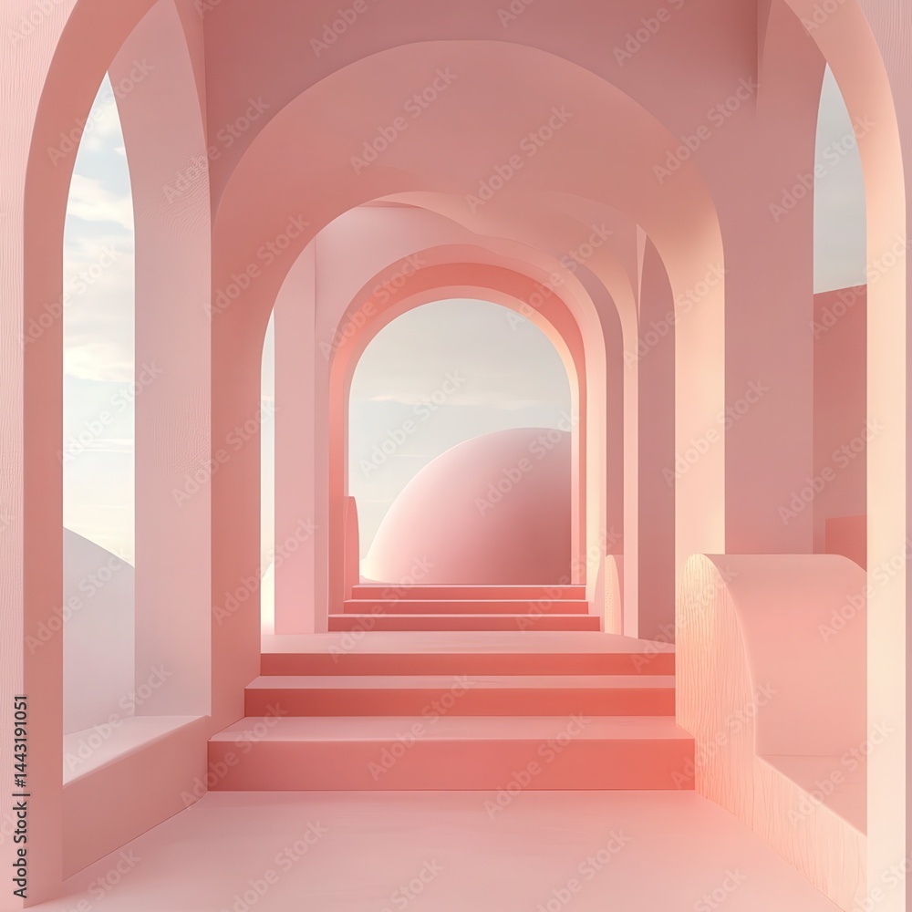 Poster 3d illustration of abstract minimal architecture background, geometric architectural design, 3d rend