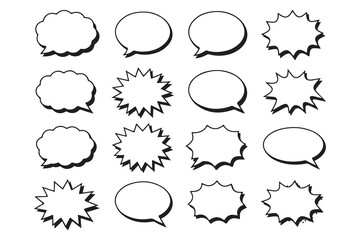 Set of Black and White Comic Book Speech Bubbles
