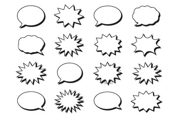Set of Black and White Comic Book Speech Bubbles
