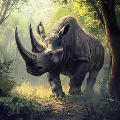 Fototapeta premium Majestic Rhinoceros in the Forest