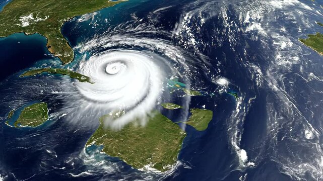 Dynamic aerial view of powerful hurricane progression across atlantic ocean