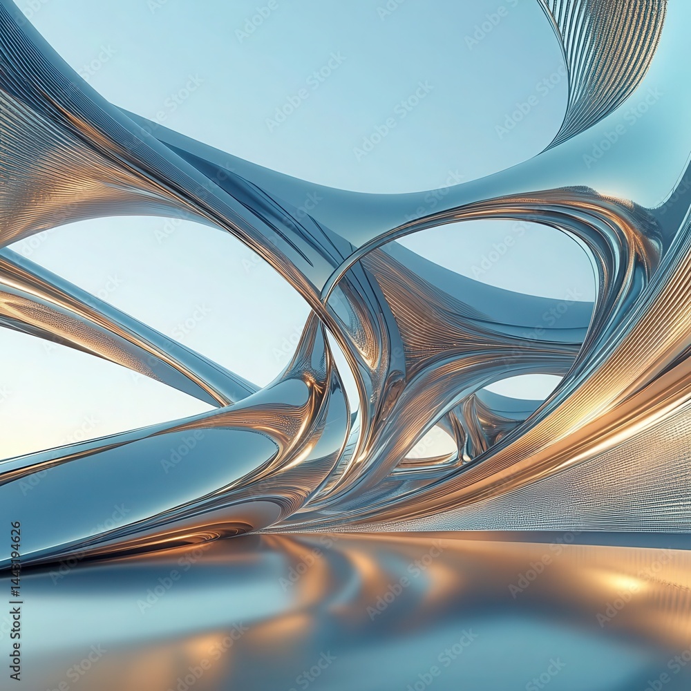 Poster 3d illustration of abstract minimal architecture background, geometric architectural with chrome or 