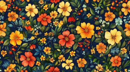 Vibrant Floral Tapestry: A symphony of colors and blossoms in a captivating floral design.