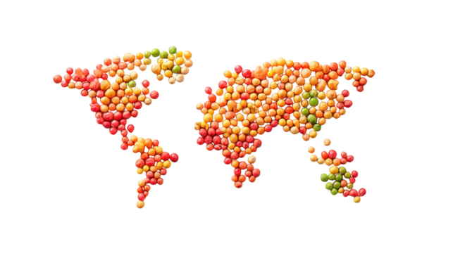 Colorful world map representation, a vibrant tapestry of spherical objects forming global geography