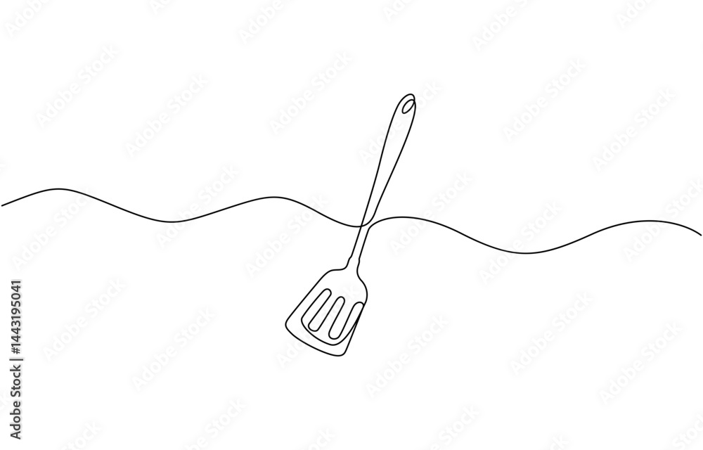 Aufkleber Continuous one line kitchen spatula vector illustration, Continuous Line Drawing Of Spatula. One Line Of Spatula. Kitchen Tool Continuous Line Art. Editable Outline.