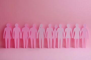 Pink Paper People Holding Hands Unity Teamwork5