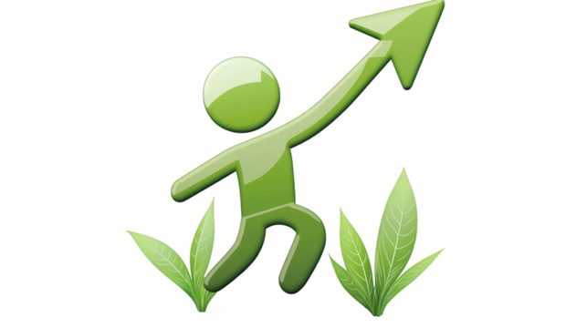 Green man guiding with arrow, symbol of direction, choice, and future path green