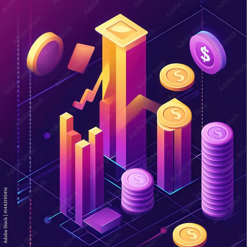 Poster finance stock growth chart investment graph on 3d diagram background with up arrow digital analysis 