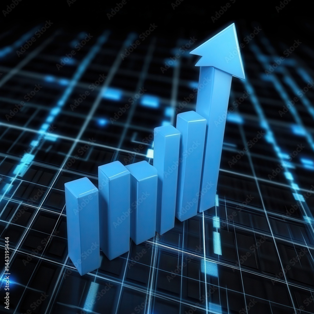 Poster finance stock growth chart investment graph on 3d diagram background with up arrow digital display a