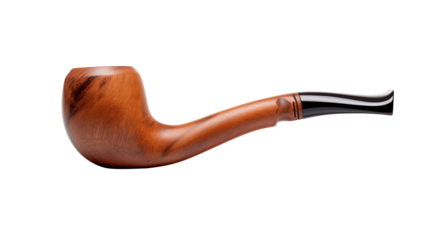 A single wooden smoking pipe with a mouthpiece  isolated on transparent background	
