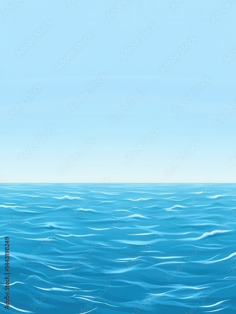 Poster serene ocean vista with gentle waves under a soft blue sky creating a peaceful and calming atmospher
