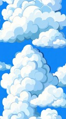 Cartoon Clouds Floating Serenely Across a Vibrant Blue Sky Creating a Whimsical Dreamlike Atmosphere with Soft Light and Airy Feel Inspiring Peace and Tranquility