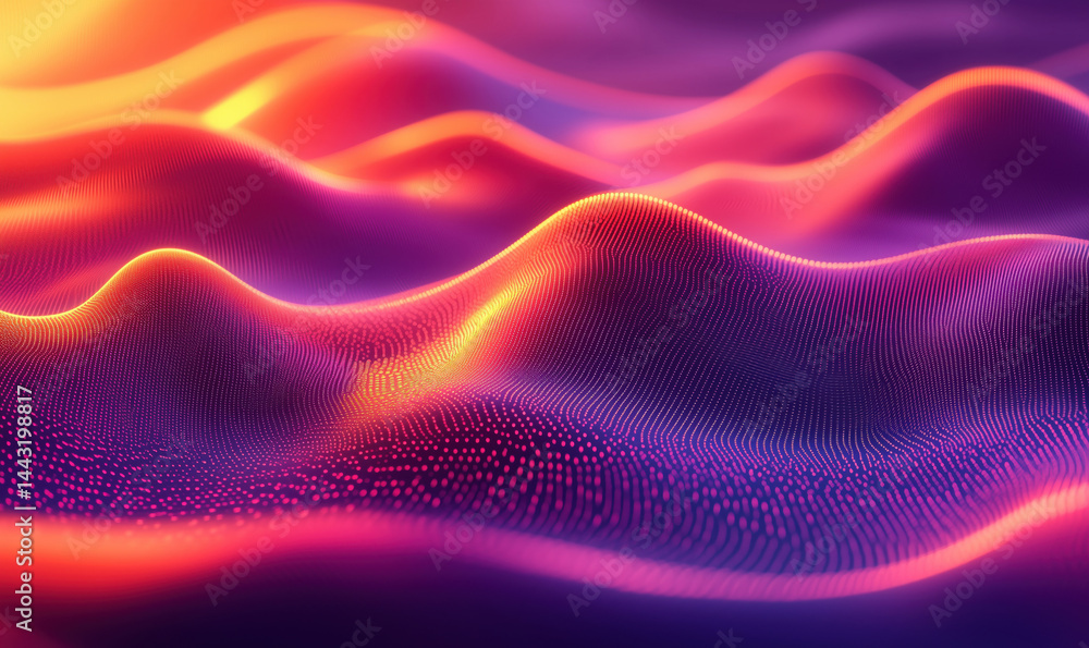 Poster colorful abstract wave patterns with glowing dots and smooth gradients.