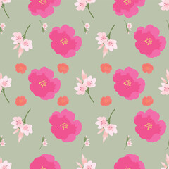 Obraz premium Vector Seamless Botanical Floral Pattern with Pastel Blooms