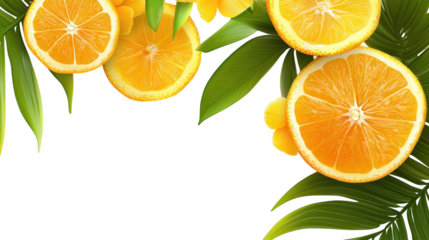 Vibrant oranges with lush green leaves on a striking black background juicy