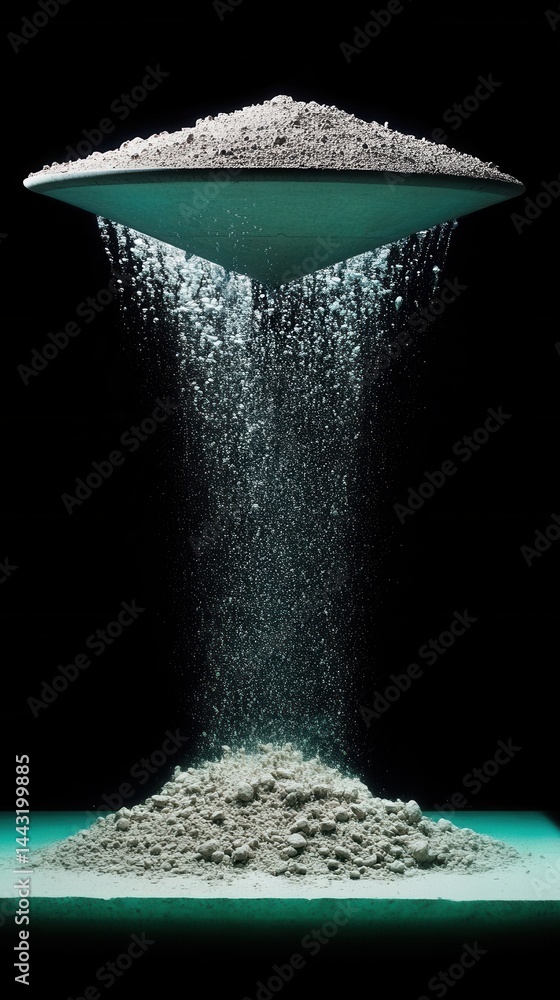 Poster conceptual shot of falling powder in a dark studio setting creating a dramatic and captivating visua