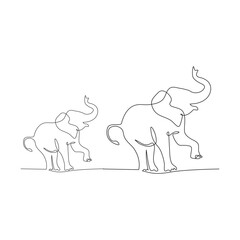 Continuous line of walking standing elephant. Single one line art of wild elephant.