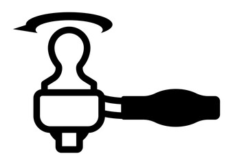 Tamping and rotating coffee grounds with portafilter tool icon.