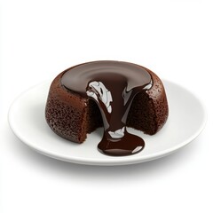Delicious Chocolate Lava Cake with Molten Center on White Plate Perfect for Dessert Photography