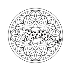 Leopard mandala coloring page elegant pattern for relaxation and artistic expression