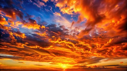 Fototapeta premium Stunning Orange Sunset Sky Photography, Low Light, Golden Hour, Dusk, Twilight, Night Sky, Colorful Clouds, Sky Photography, Landscape Photography, Nature Photography, Beautiful Sunset