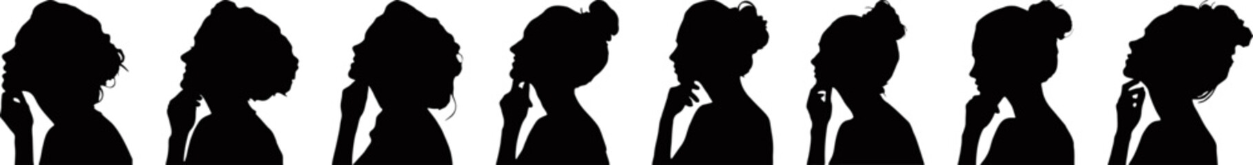 set of beauty woman silhouette vector isolated on transparent background