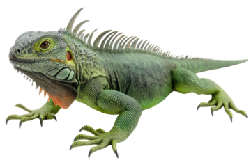 common green American iguana - Iguana iguana - is a large, arboreal, mostly herbivorous species of lizard Isolated on white background. PNG