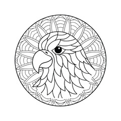 Eagle head mandala illustration with geometric patterns for coloring book style