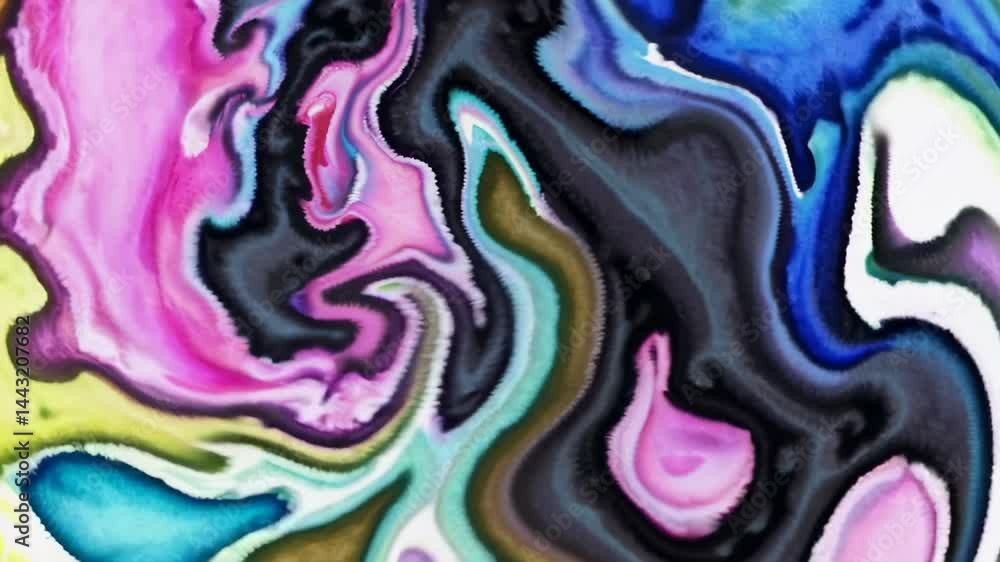 Poster abstract topographic-style design painted in watercolor with smooth edges and whimsical forms.